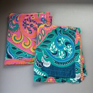 2 LUSH Quilted Pillowcases Standard Boho Bright Paisley Floral 100% Cotton Hippy